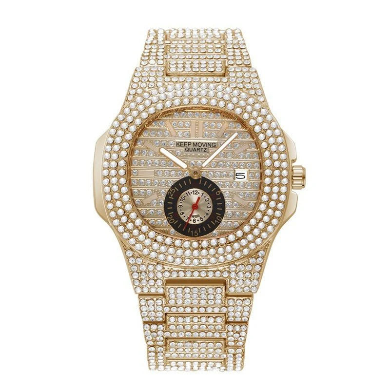 🔥Jewelled Calendar Quartz Watch – ساعة كوارتز مرصعة بالكامل مع تقويم للأزواج