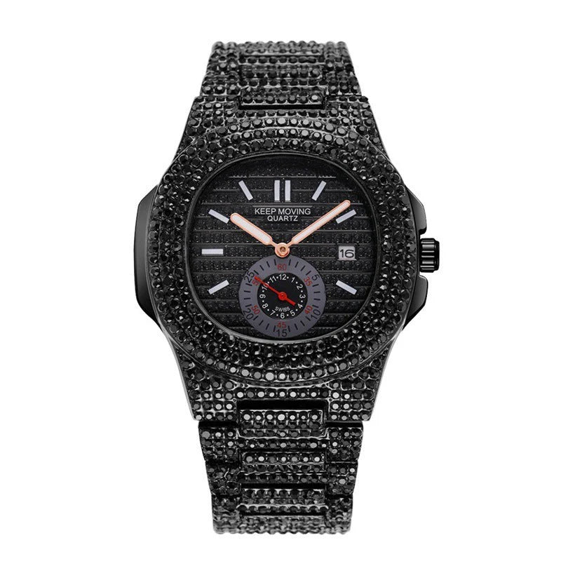 🔥Jewelled Calendar Quartz Watch – ساعة كوارتز مرصعة بالكامل مع تقويم للأزواج