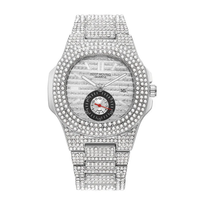 🔥Jewelled Calendar Quartz Watch – ساعة كوارتز مرصعة بالكامل مع تقويم للأزواج