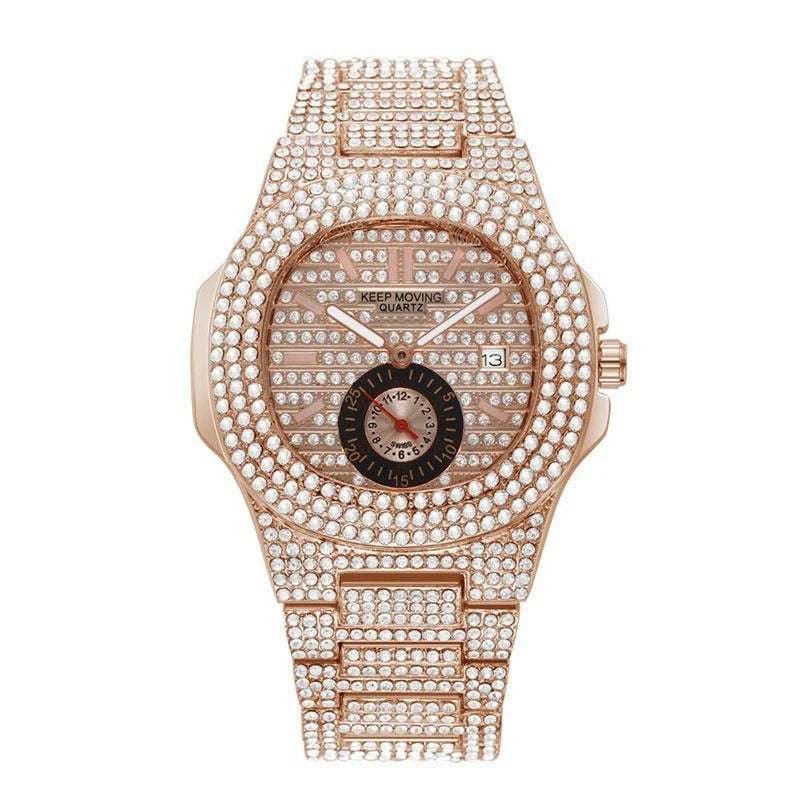 🔥Jewelled Calendar Quartz Watch – ساعة كوارتز مرصعة بالكامل مع تقويم للأزواج