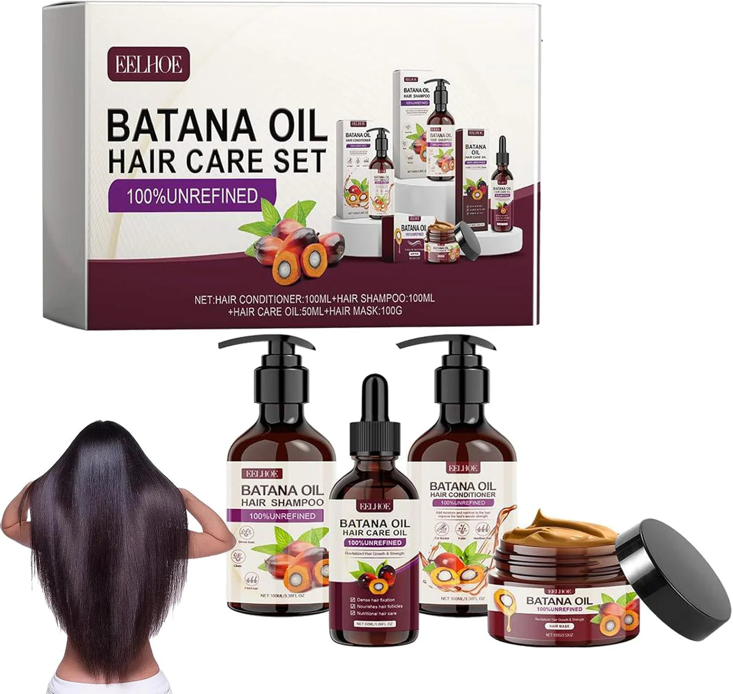 🔥 Eelhoe Batana Oil Hair Care Set – طقم العناية بالشعر بزيت باتانا إيليهو