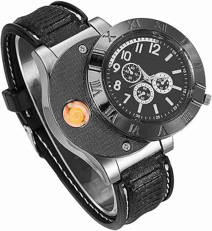 🔥 Military USB Lighter Watch – ساعة عسكرية بولايت USB مدمجة