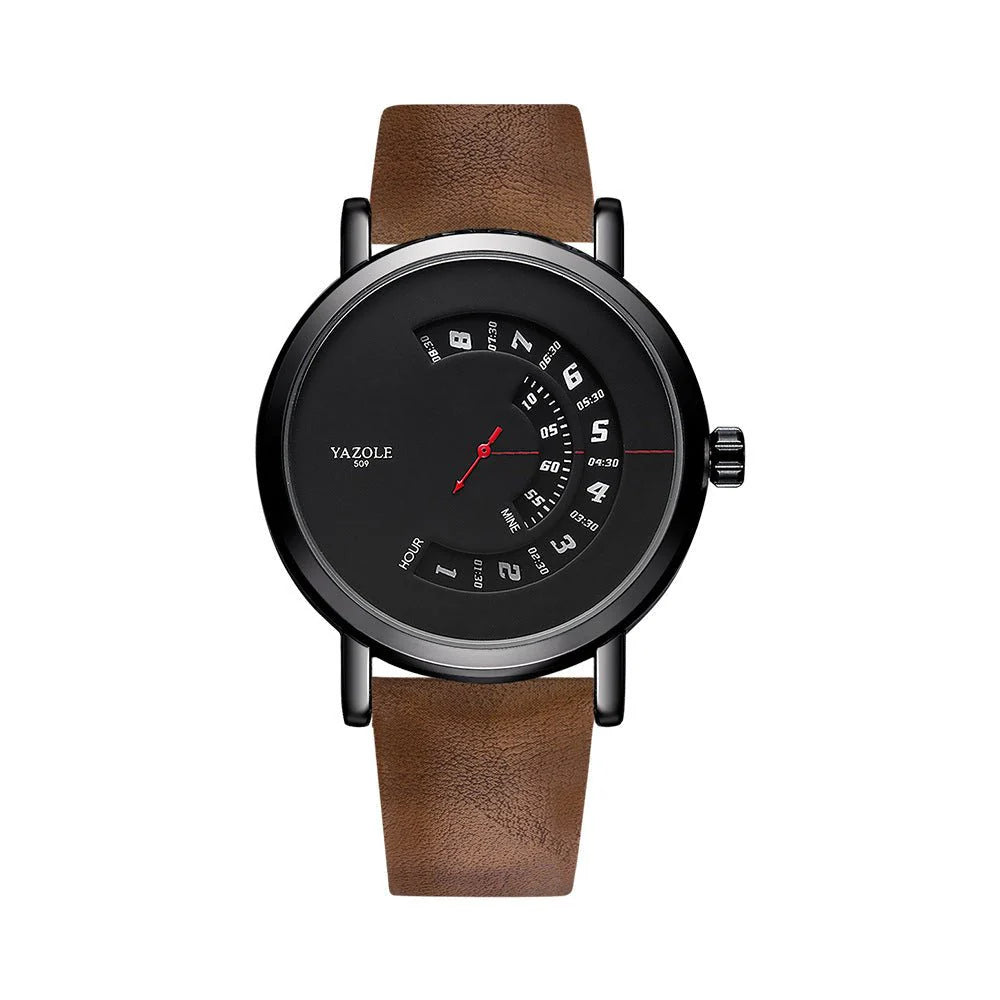 🔥 Men’s Turntable Waterproof Quartz Watch – ساعة كوارِتز رجالية مقاومة للماء بتصميم قرص الفينيل