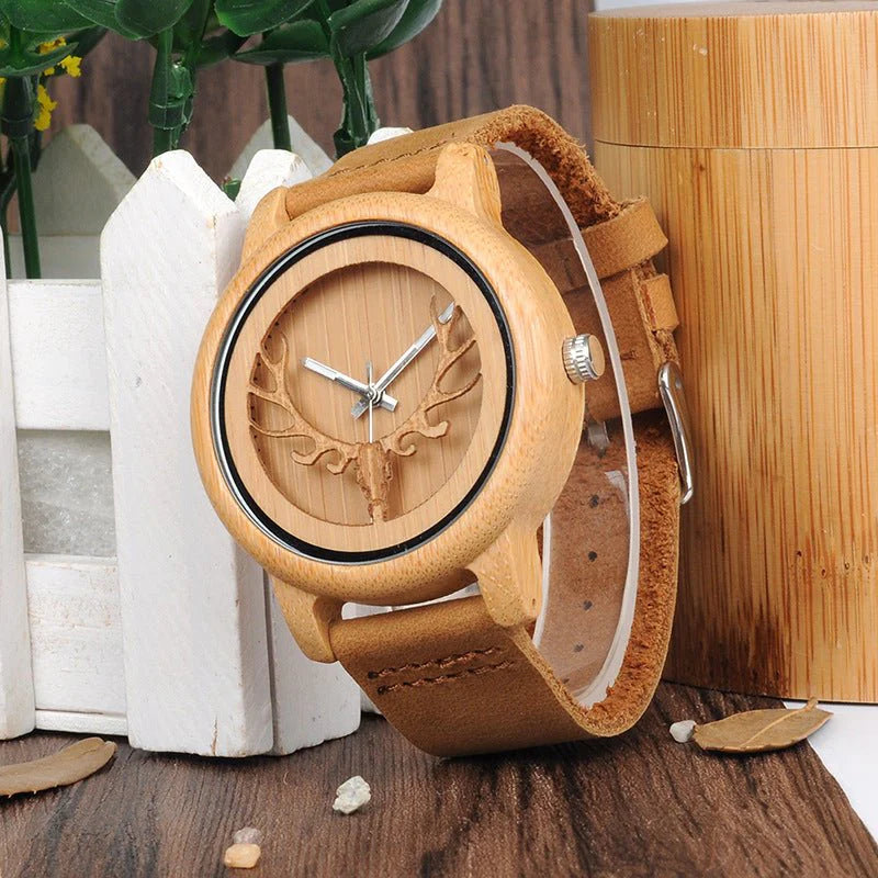 🔥 Wooden Bamboo Couple Watch – ساعة خشبية بامبو للأزواج
