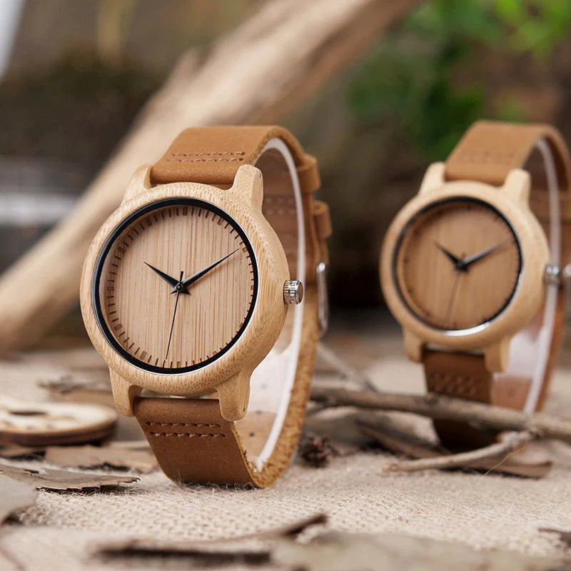 🔥 Wooden Bamboo Couple Watch – ساعة خشبية بامبو للأزواج